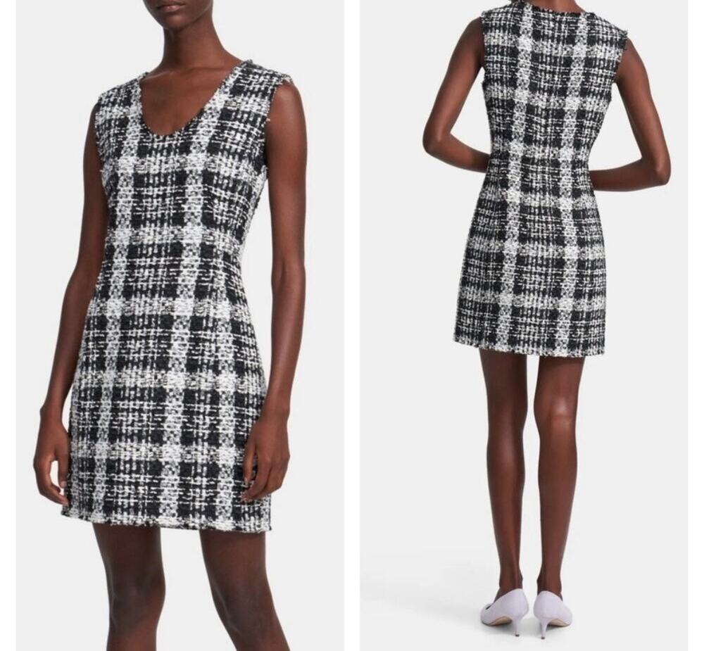 Rag and Bibe Black White Grid Plaid Tweed Sleeveless Mini Dress preppy mod